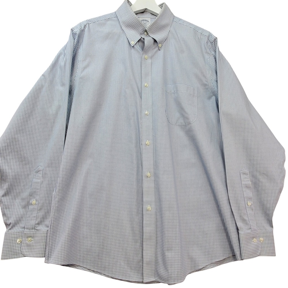 Brooks Brothers Button Down Mens 16-4/5 White Blue Check Non-Iron Regent Career